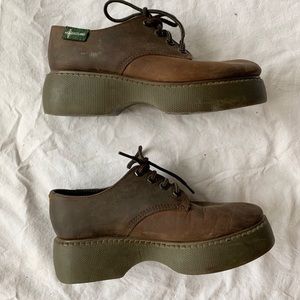 Vintage 90s 1990s Brown Lace Up Platform Shoes